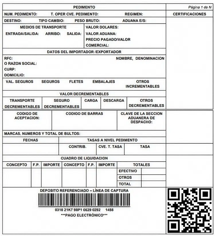 Ejemplo de plantilla de pedimento de importación