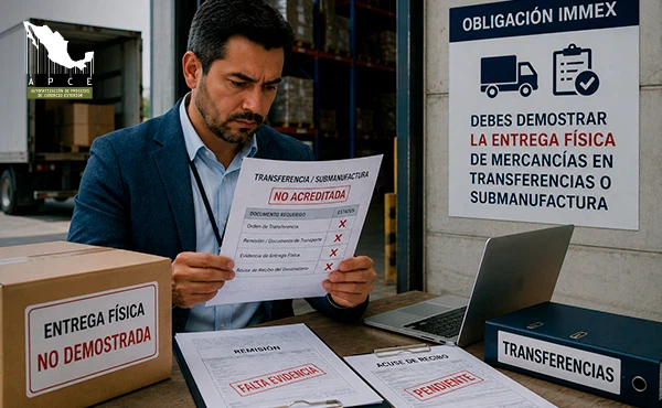 Hombre en almacén con documentación no acreditada para transferencia o submanufactura.