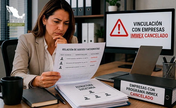 Mujer en su escritorio, observando un documento con la relación de socios y accionistas.